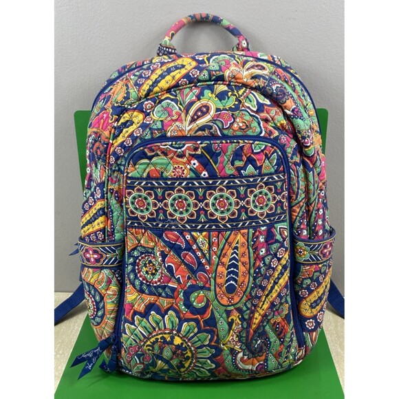 Vera Bradley Iconic Campus Backpack Full Size Book Bag Venetian Paisley - Picture 1 of 10